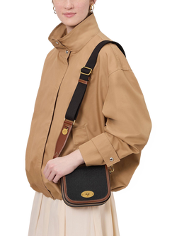 Mulberry Small Darley Scotch Grain Leather Satchel, Black/Cognac - view 2, Black/Cognac