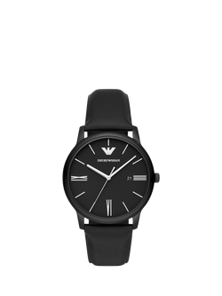 Emporio Armani AR11573 Men's Matte Dial Leather Strap Watch, Black, Black