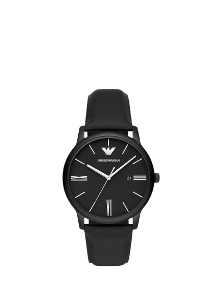 Emporio Armani AR11573 Men's Matte Dial Leather Strap Watch, Black, Black