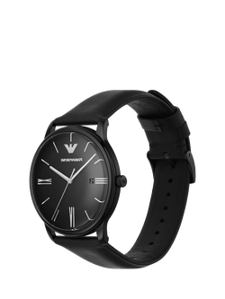 Emporio Armani AR11573 Men's Matte Dial Leather Strap Watch, Black - view 2, Black