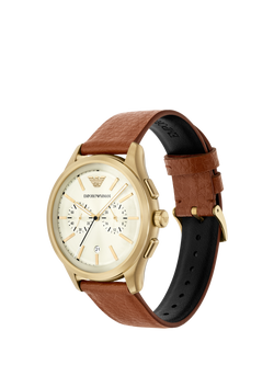 Emporio Armani AR11714 Men's Japanese Movement Leather Strap Watch, Brown And Cream - view 2, Brown And Cream