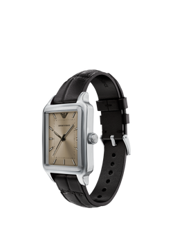 Emporio Armani AR11756 Men's Japanese Movement Leather Strap Watch, Silver And Brown - view 2, Silver And Brown