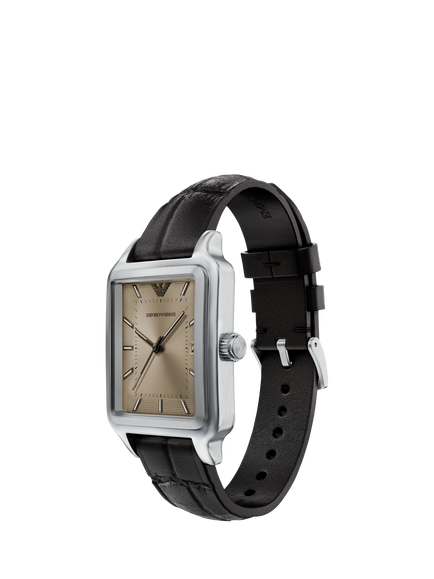 Emporio Armani AR11756 Men's Japanese Movement Leather Strap Watch, Silver And Brown - view 2, Silver And Brown