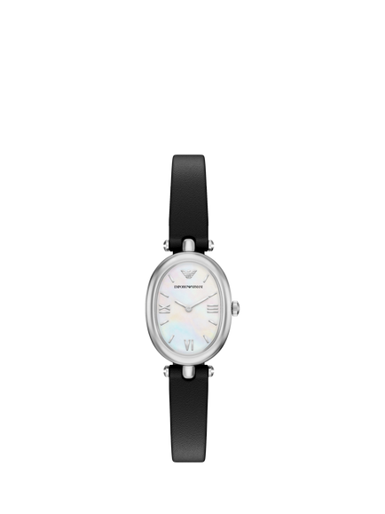Emporio Armani AR11778 Women's Sinfonia Mother of Pearl Dial Leather Strap Watch, Silver And Black, Silver And Black