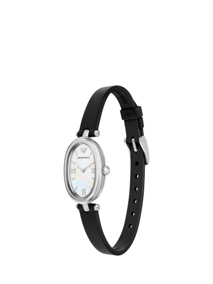 Emporio Armani AR11778 Women's Sinfonia Mother of Pearl Dial Leather Strap Watch, Silver And Black - view 2, Silver And Black