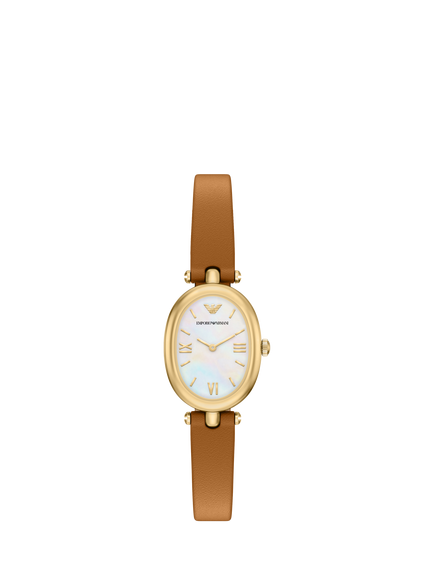 Emporio Armani AR11780 Women's Sinfonia Leather Strap Watch, Gold/Brown, Gold And Brown