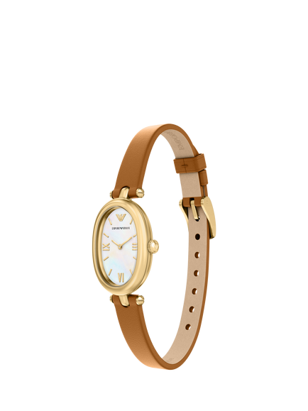 Emporio Armani AR11780 Women's Sinfonia Leather Strap Watch, Gold/Brown - view 2, Gold And Brown