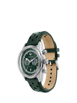 Emporio Armani  AR11782 Men's Chronograph Leather Strap Watch, Silver/Green - view 2, Silver And Green