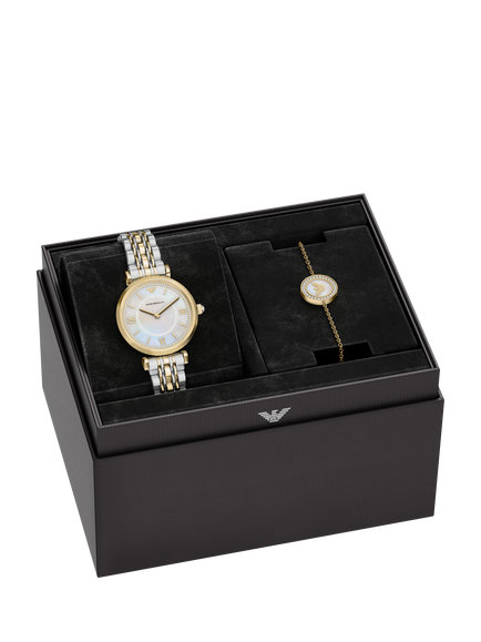 Emporio Armani AR80086SET Watch & Logo Charm Bracelet Gift Set - view 2, 2-tone