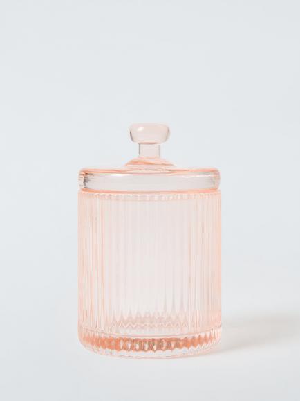 John Lewis Fluted Glass Lidded Canister, Blush, Blush