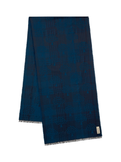 Mulberry Wool Rich Check and Tree Rectangle Scarf, Night Sky - view 2, Night Sky