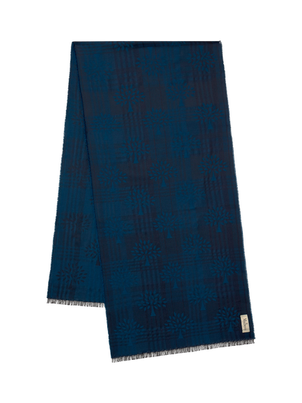 Mulberry Wool Rich Check and Tree Rectangle Scarf, Night Sky - view 2, Night Sky