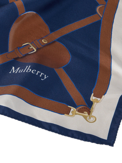 Mulberry Heart Pockets Silk Twill Square Scarf, Pigment Blue/Tan - view 2, Pigment Blue/Tan