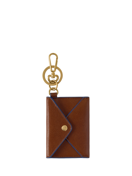 Mulberry Smooth Glossy Leather Love Letter Keyring, Oak/Pigment Blue, Oak/Pigment Blue