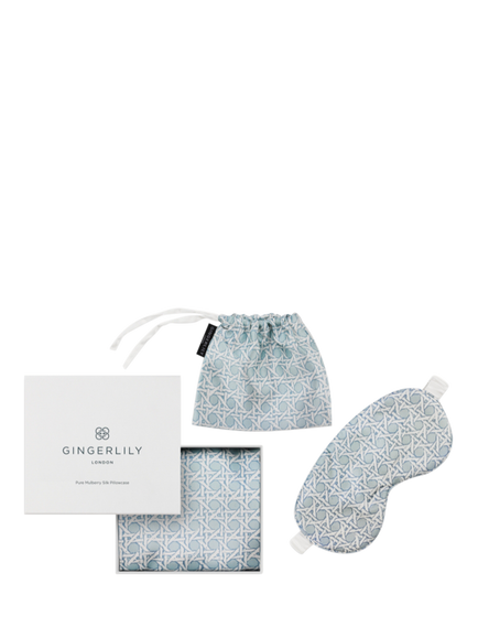 Gingerlily Rattan Silk Eye Mask and Pillowcase Set, Blue