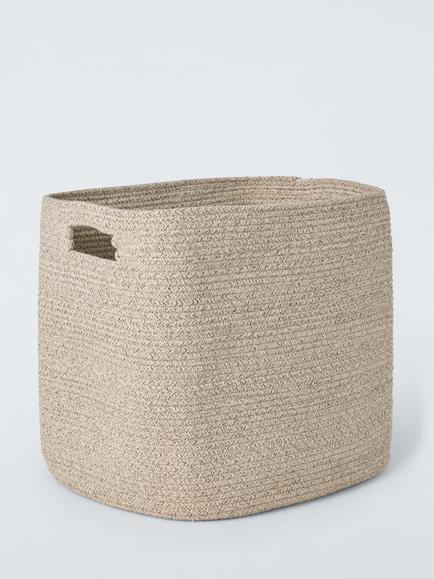John Lewis Harbour Woven Cotton Square Storage Basket, Natural Cream, Medium, Natural Cream