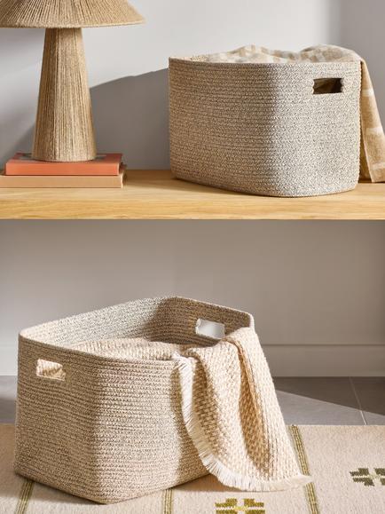 John Lewis Harbour Woven Cotton Square Storage Basket, Natural Cream, Medium - view 2, Natural Cream