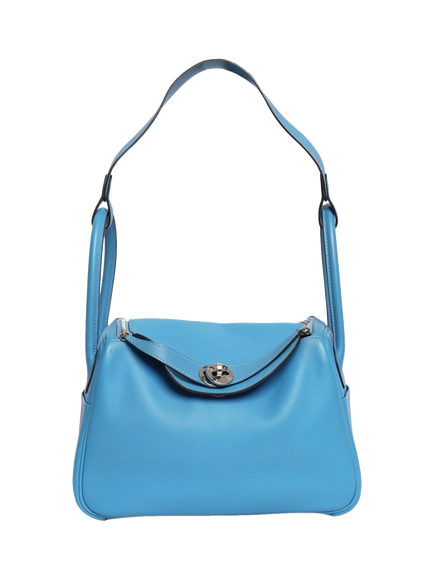 Pre-loved Hermès Lindy 26 Leather Grab Bag, Blue - view 2, Blue