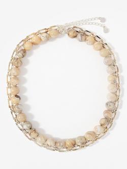 Mint Velvet Beaded Chain Layered Necklace, Cream, Cream
