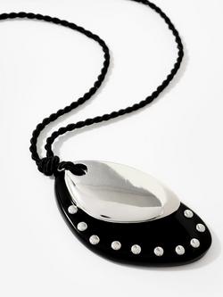 Mint Velvet Studded Pendant Rope Necklace, Black - view 2, Black