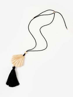 Mint Velvet Shell Tassel Pendant Rope Necklace, Black/Multi - view 2, Black/Multi
