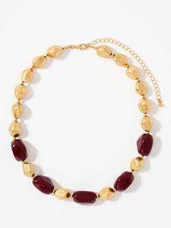 Mint Velvet Chunky Beaded Necklace, Gold/Burgundy, Gold/Burgundy