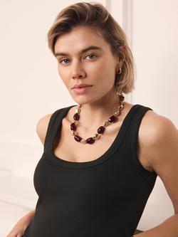 Mint Velvet Chunky Beaded Necklace, Gold/Burgundy - view 2, Gold/Burgundy