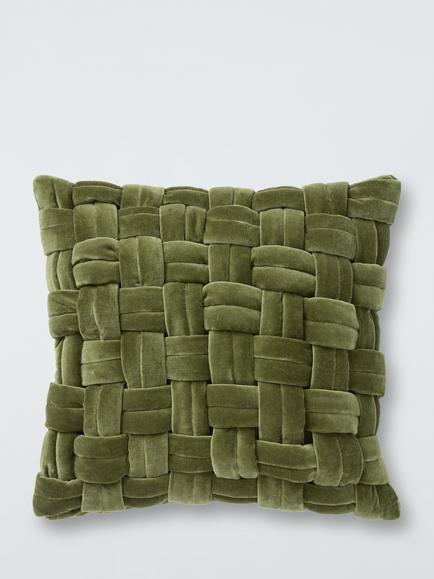 John Lewis Velvet Basket Weave Cushion, Avocado