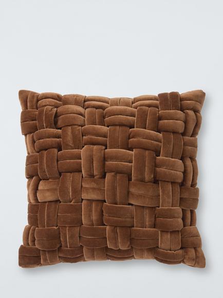 John Lewis Velvet Basket Weave Cushion, Ginger