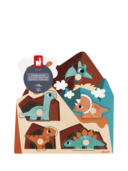 Janod Dinosaur Wooden Sound Jigsaw Puzzle, 5 Piece - view 2, Multi