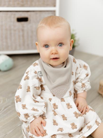 Cheeky Chompers Neckerchew Dribble Bib, Stone - view 2, Stone
