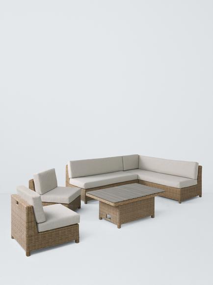 John Lewis Platform Rattan 7-Seater Corner Garden Dining/Lounge Set with Height-Adjustable Table, Natural, Natural