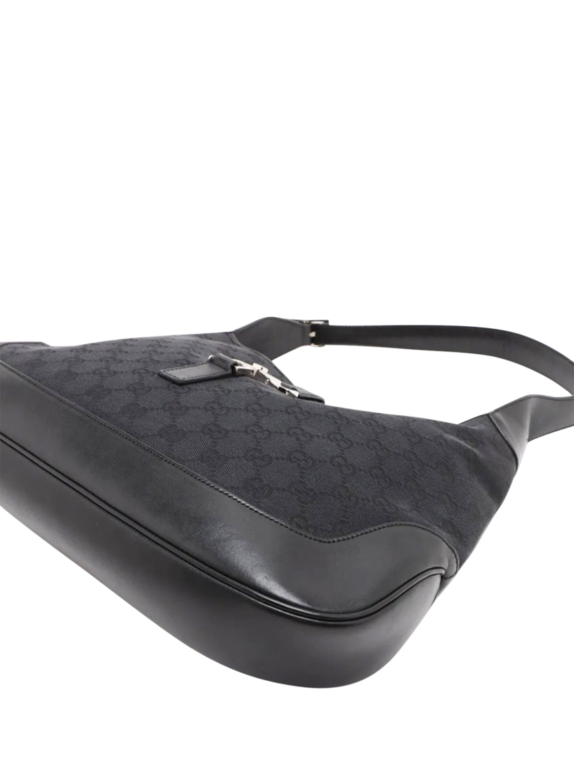 Product image 3 of 10, which shows Pre-loved GUCCI GG Canvas Jackie Shoulder Bag, Black