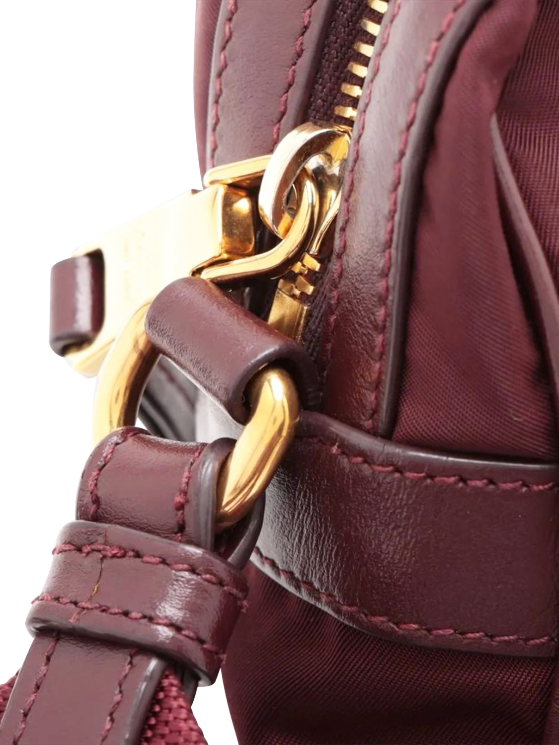 Product image 10 of 10, which shows Pre-loved Prada Nylon Gold Hardware Crossbody Bag, Burgundy