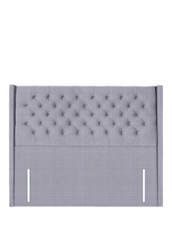 John Lewis Margot Winged Full Depth Upholstered Headboard, Small Double, Herringbone Grey