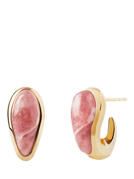 PDPAOLA Icons Rhodochrosite Curved Hoop Earrings, Gold, Gold
