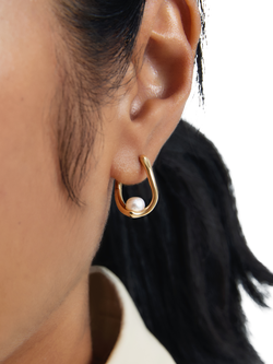 PDPAOLA Pearl Hoop Earrings, Gold - view 2, Gold