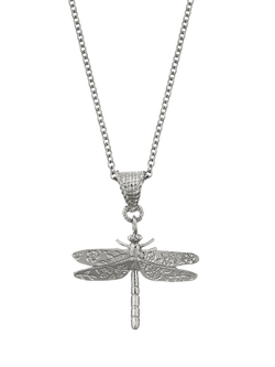 Alex Monroe Floral Engraved Dragonfly Charm Necklace, Silver, Silver