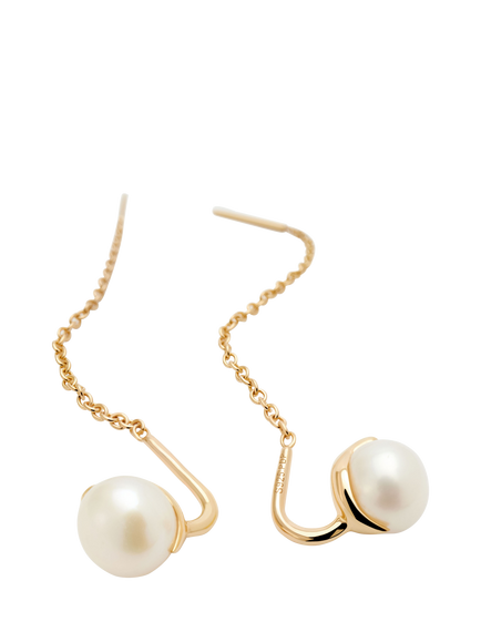 PDPAOLA Icons Pearl Chain Drop Earrings, Gold - view 2, Gold
