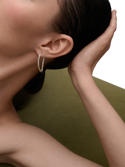 PDPAOLA Vento Geometric Hoop Earrings, Rhodium - view 2, Rhodium