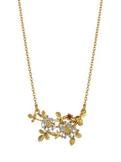 Alex Monroe 40 Years Limited Edition Inline Wild Rose and Bee Ruby Chain Necklace, Mixed Metal