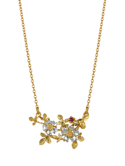 Alex Monroe 40 Years Limited Edition Inline Wild Rose and Bee Ruby Chain Necklace, Mixed Metal
