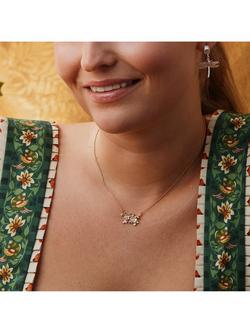 Alex Monroe 40 Years Limited Edition Inline Wild Rose and Bee Ruby Chain Necklace - view 2, Mixed Metal