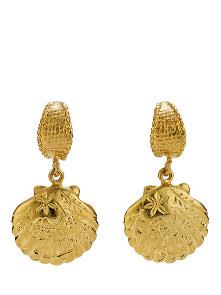 Alex Monroe Scallop Shell Huggie Hoop Earrings, Yellow Gold, Yellow Gold