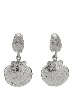 Alex Monroe Scallop Shell Huggie Hoop Earrings, Silver, Silver
