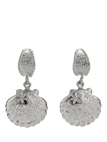 Alex Monroe Scallop Shell Huggie Hoop Earrings, Silver, Silver