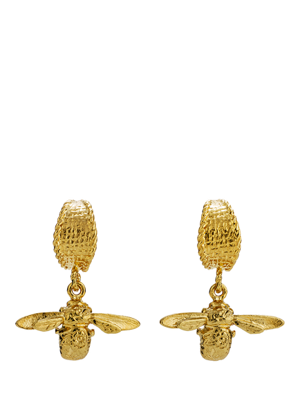Alex Monroe Bee Drop Huggie Hoop Earrings, Yellow Gold, Yellow Gold