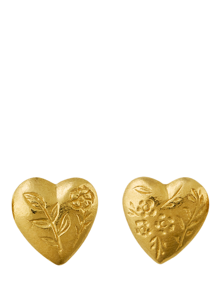 Alex Monroe Floral Heart Stud Earrings, Yellow Gold, Yellow Gold