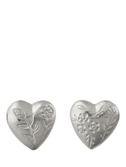 Alex Monroe Floral Heart Stud Earrings, Silver, Silver