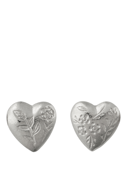 Alex Monroe Floral Heart Stud Earrings, Silver, Silver
